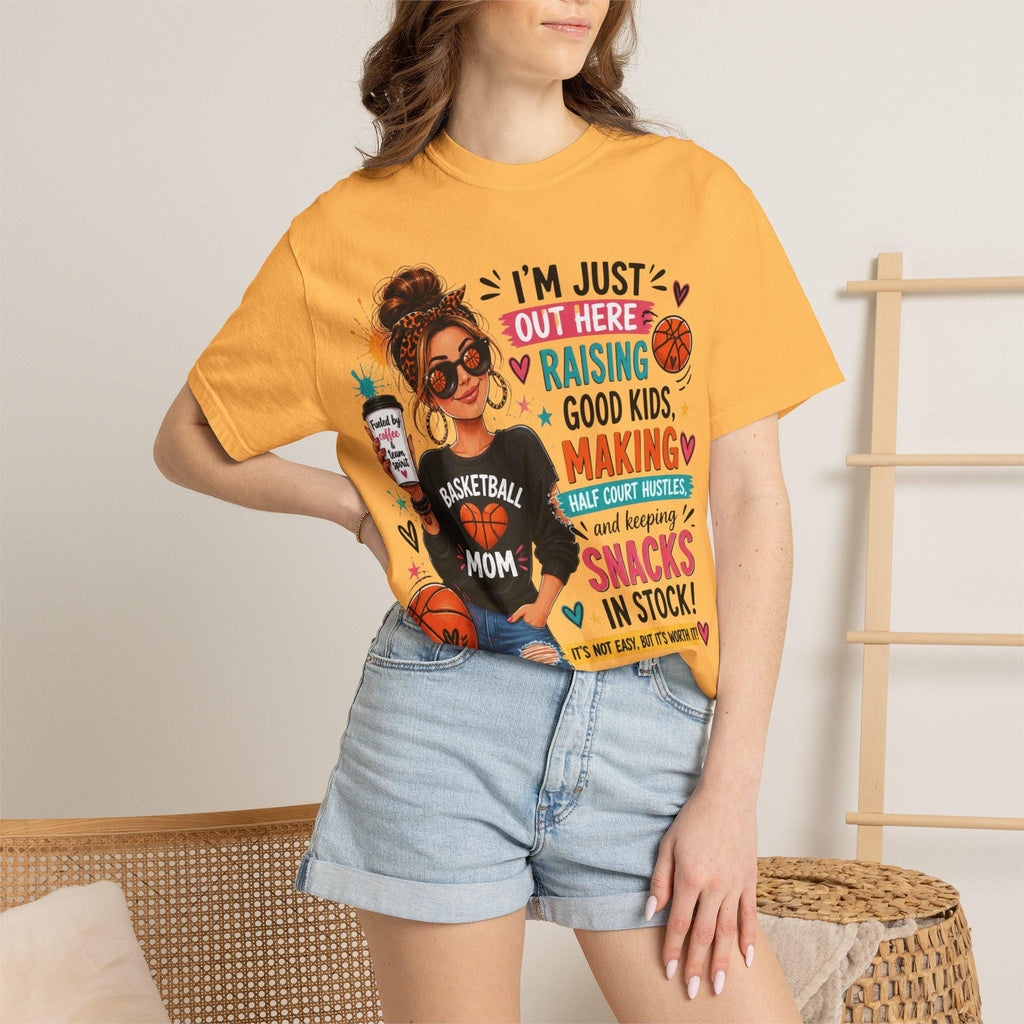 Basketball Mom Graphic Tee, Garment-Dyed Cotton, Relaxed Fit
