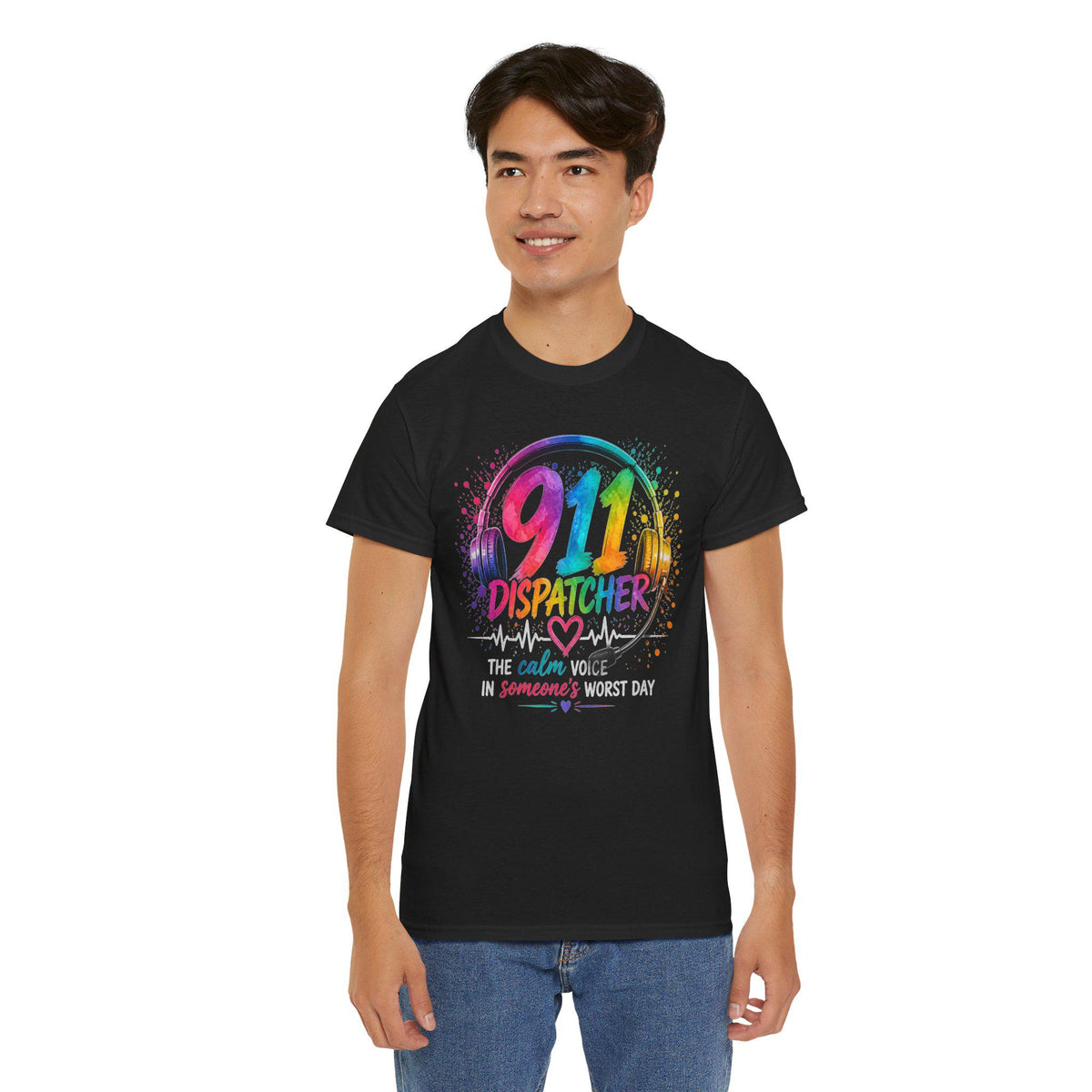 911 Dispatcher Tee | Rainbow Headset, Calm Someone's Worst Day design,first responder