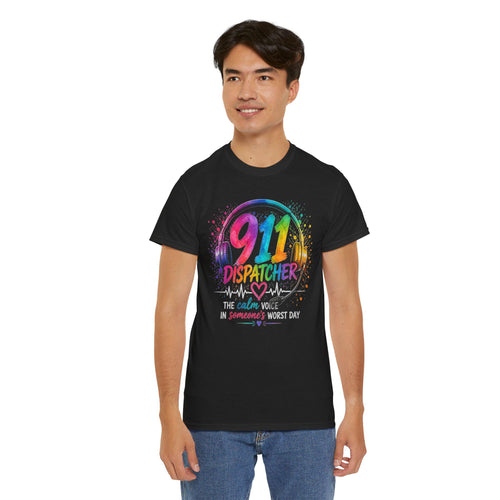 911 Dispatcher Tee | Rainbow Headset, Calm Someone's Worst Day design,first responder