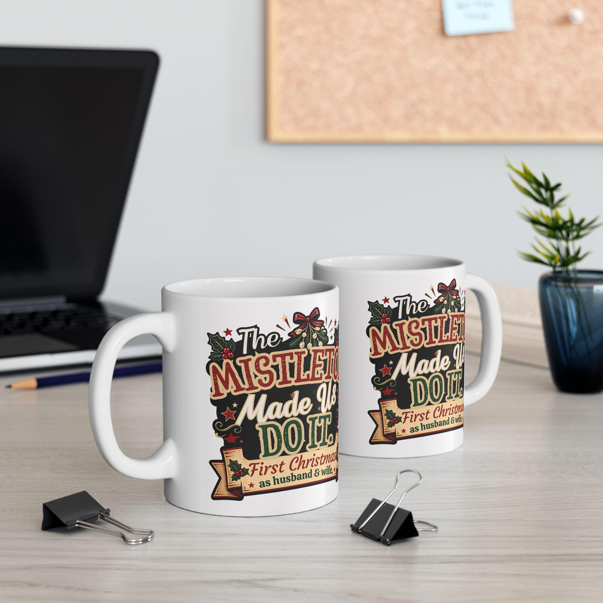 Mistletoe Kisses Mug | Vintage Christmas Ceramic Coffee Cup (First Christmas)