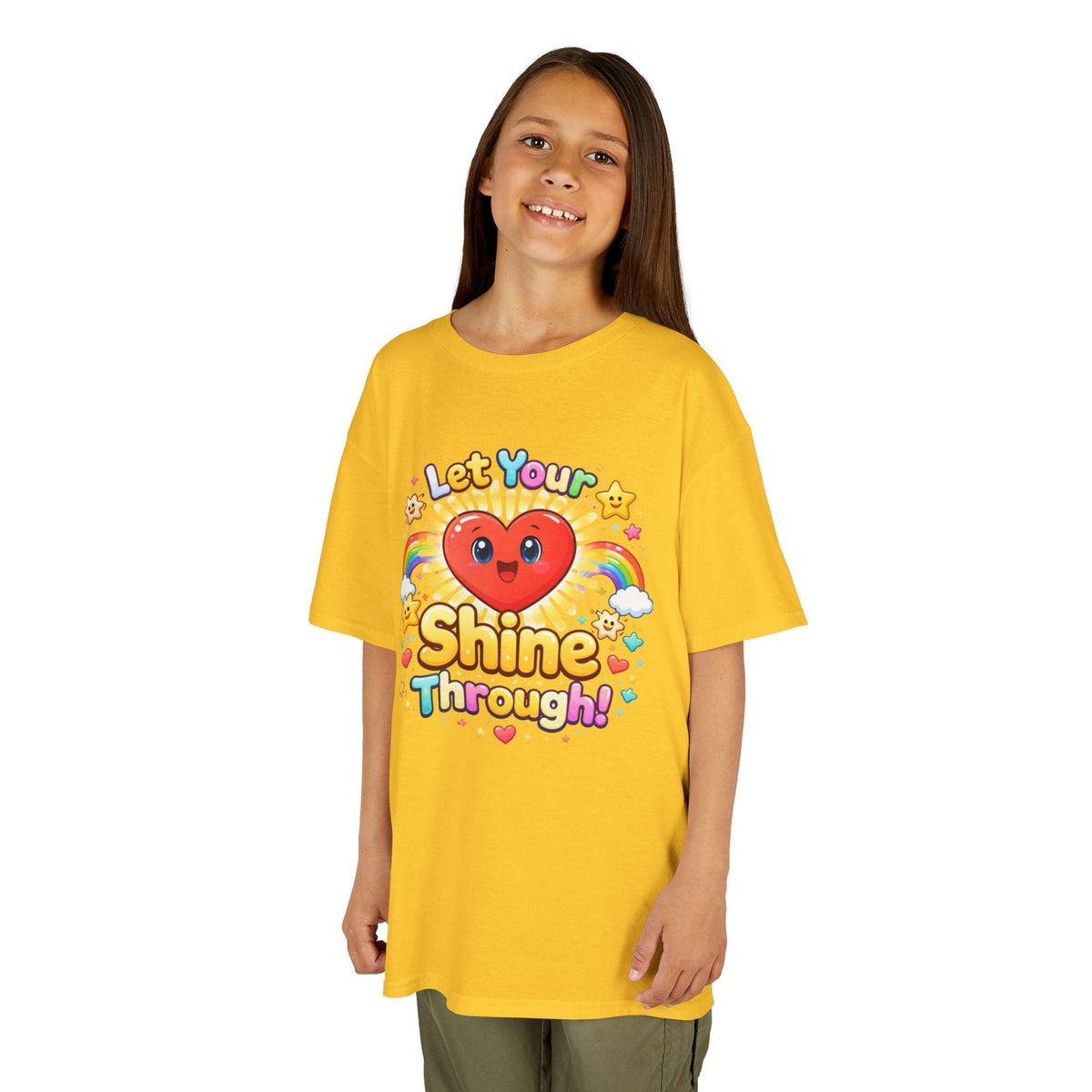 Kids Rainbow Heart Tee | Positive Quote, Stars, Clouds Graphic Shirt