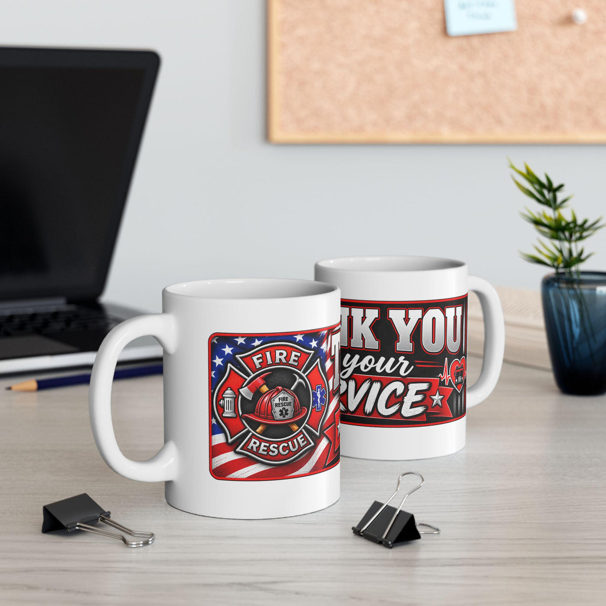 Thank You For Your Service Fire/Rescue Mug | American Flag Maltese Cross