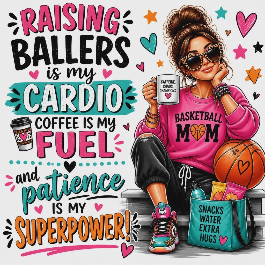 Basketball Mom T-Shirt, Raising Ballers, Coffee Fuel, Gym Mom Humor (Cotton Tee)