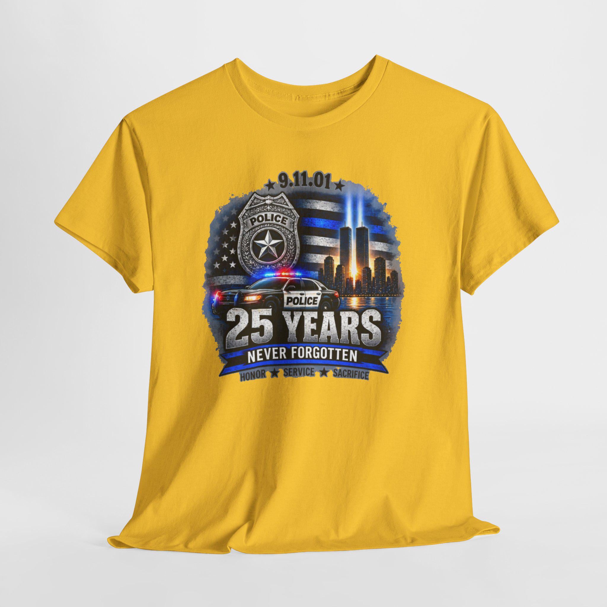 9-11 25 Years Never Forgotten Tee | Police Tribute, Twin Towers Memorial
