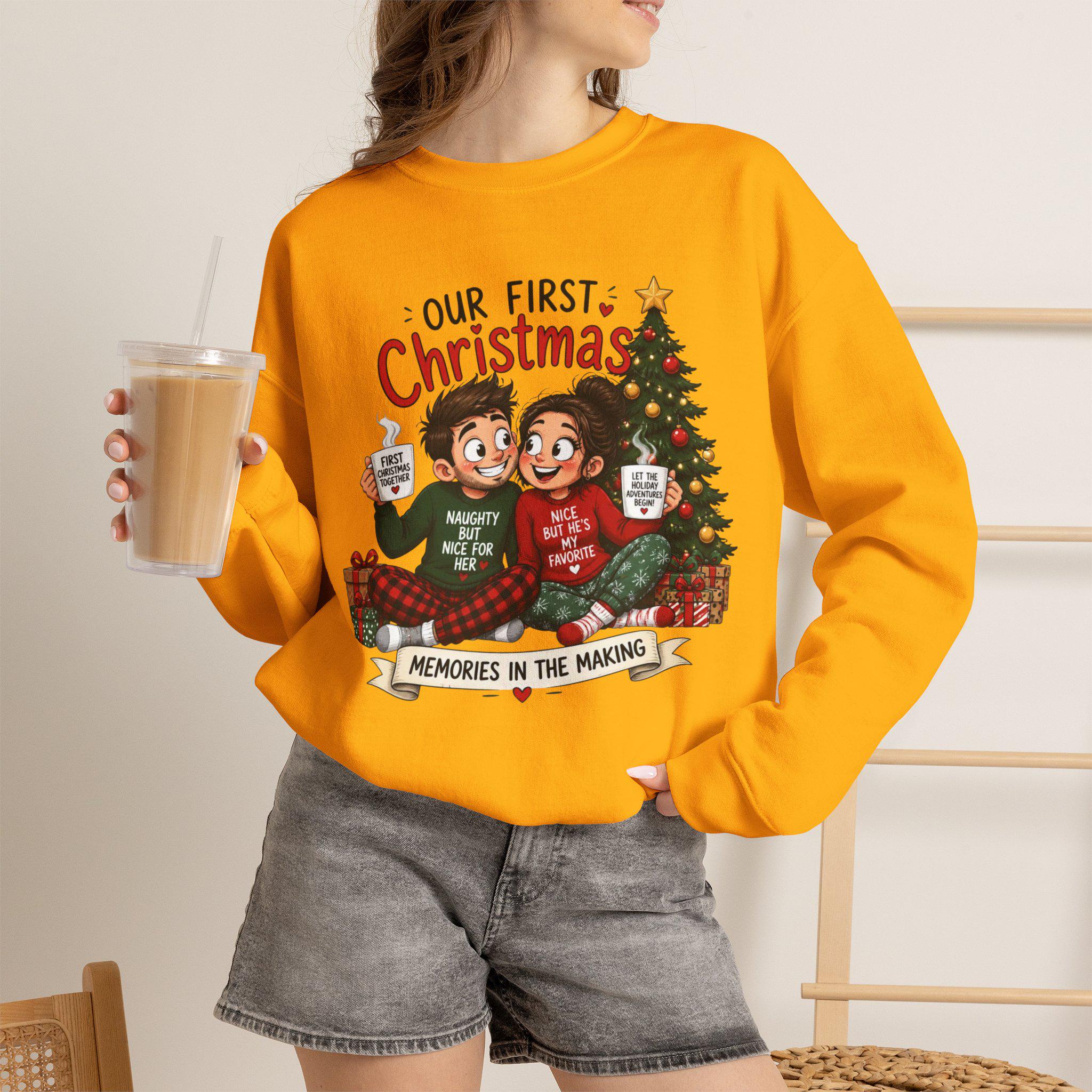 Our First Christmas Couple Illustration Crewneck Sweatshirt | Memories in the Making