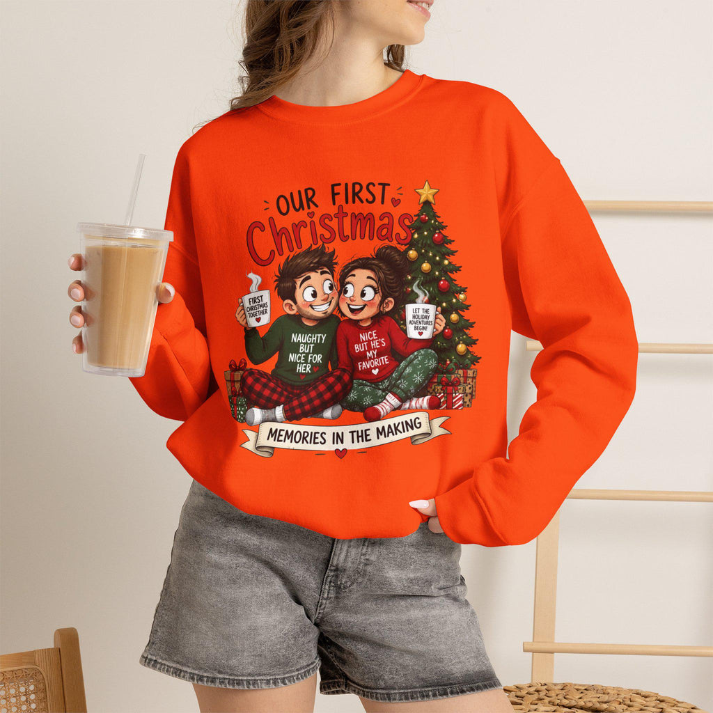 Our First Christmas Couple Illustration Crewneck Sweatshirt | Memories in the Making