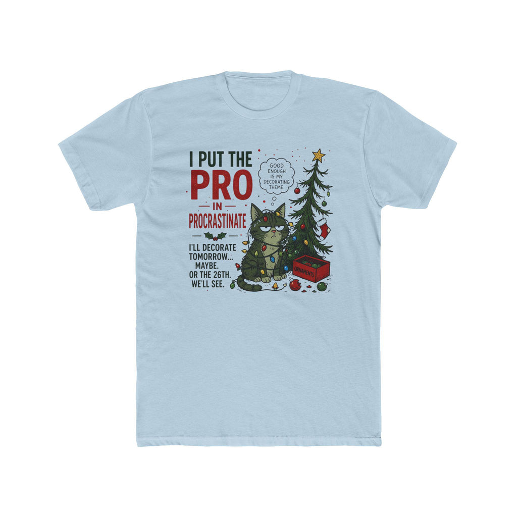 Pro in Procrastinate Cat Tee | Funny Christmas Tree Holiday Shirt
