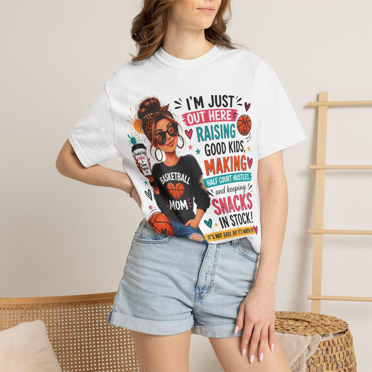 Basketball Mom Graphic Tee, Garment-Dyed Cotton, Relaxed Fit