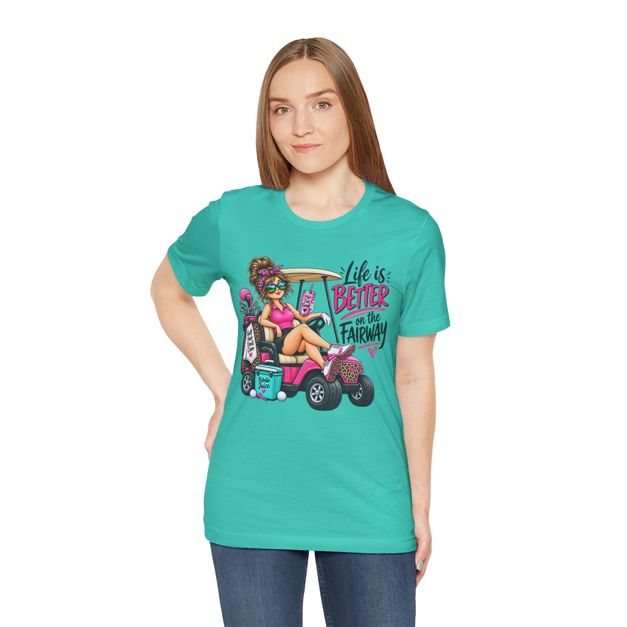 Humorous Woman Golf Cart Graphic Tee | Golf T-Shirt,