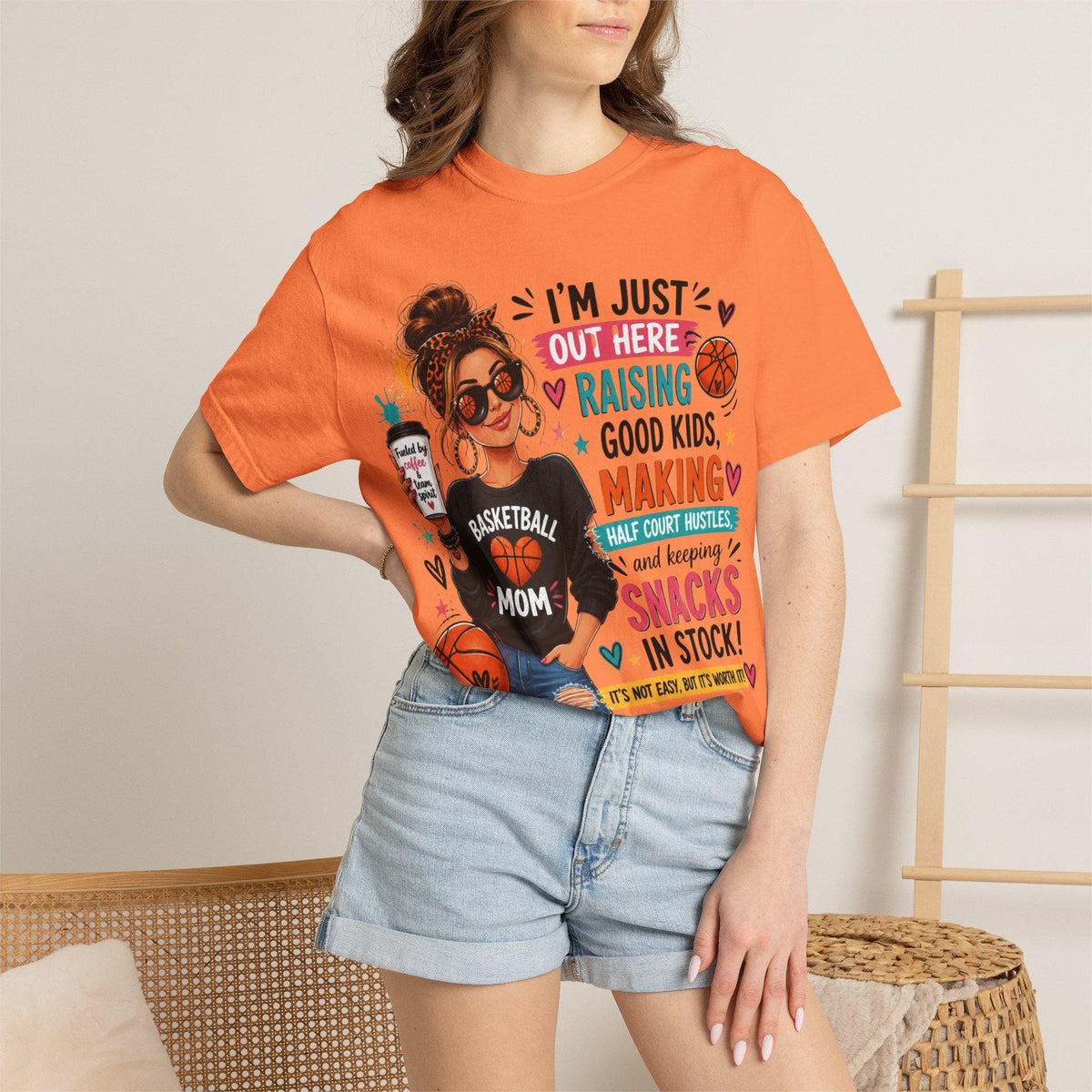 Basketball Mom Graphic Tee, Garment-Dyed Cotton, Relaxed Fit