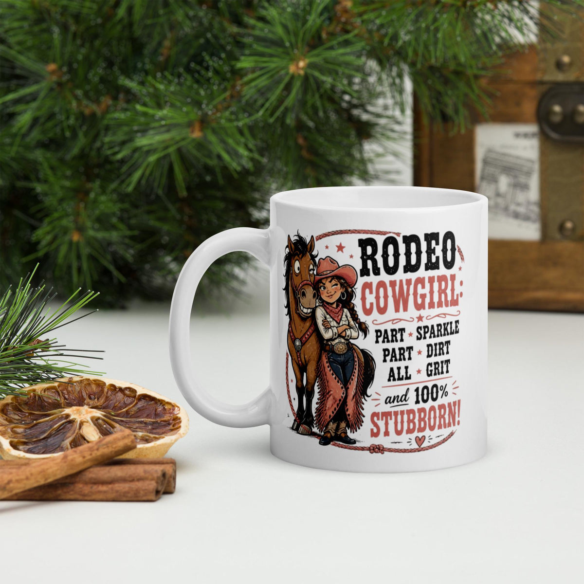 Rodeo Cowgirl Mug: Funny Horse & Rider Ceramic Drinkware