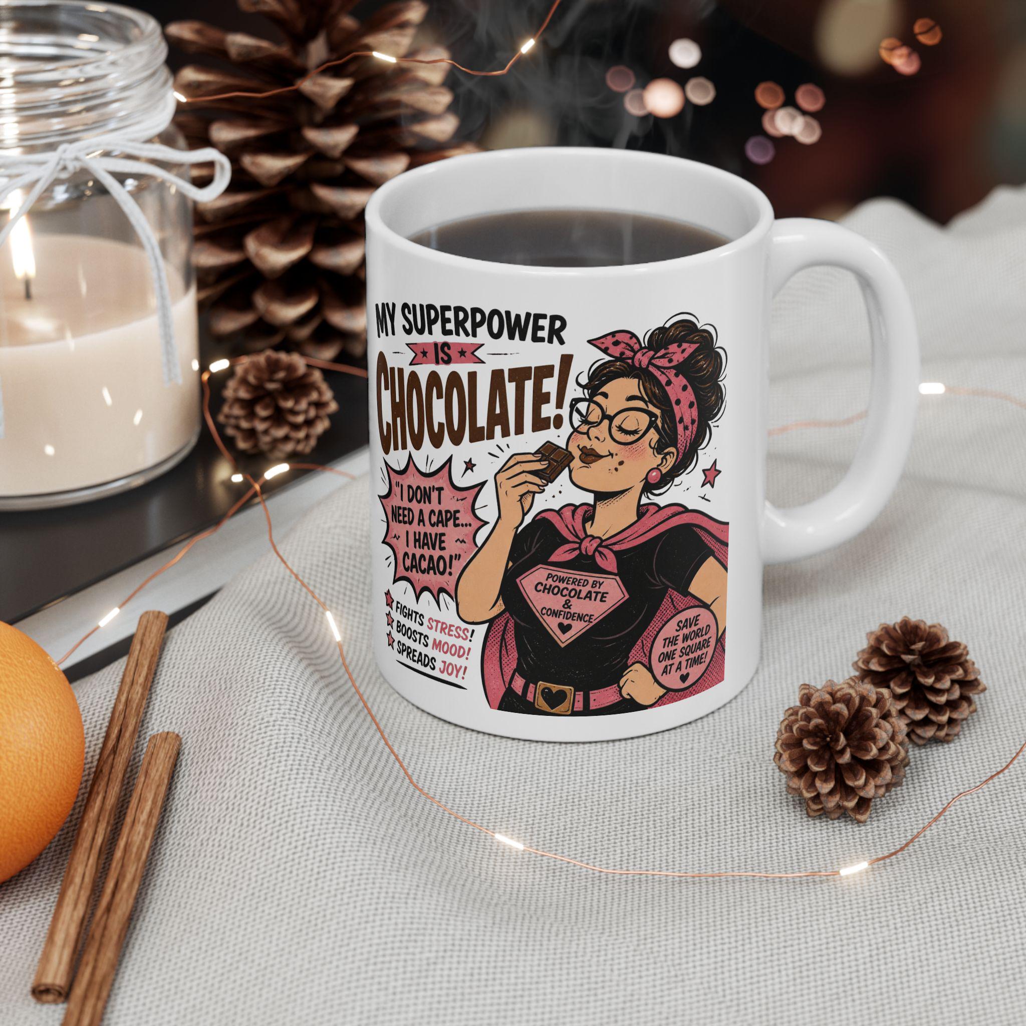 My Superpower is Chocolate Mug | Comic Retro Chocolate Lover Coffee Cup