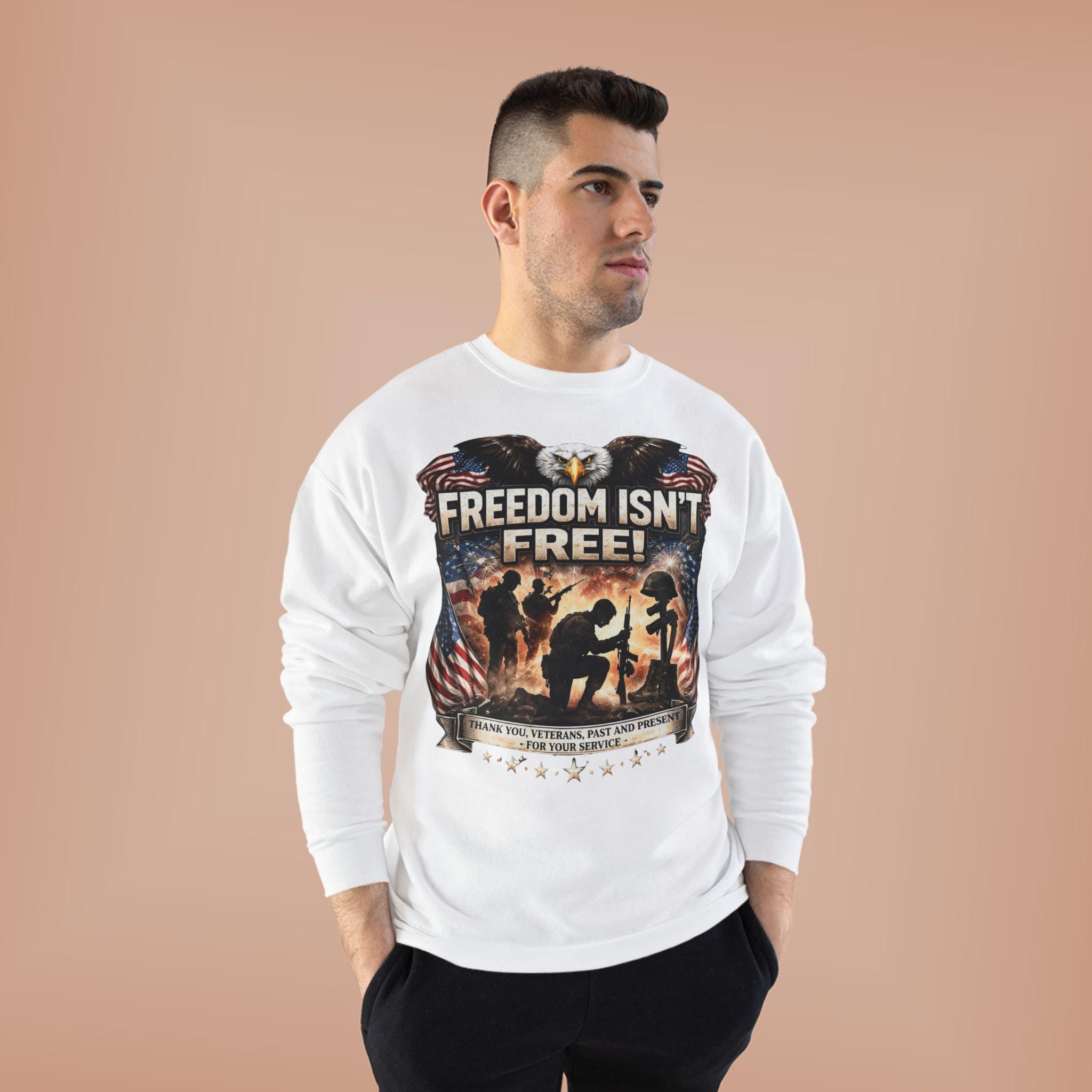 Patriotic Eagle Soldier Crewneck | Freedom Isn't Free, American Flag Sweatshirt