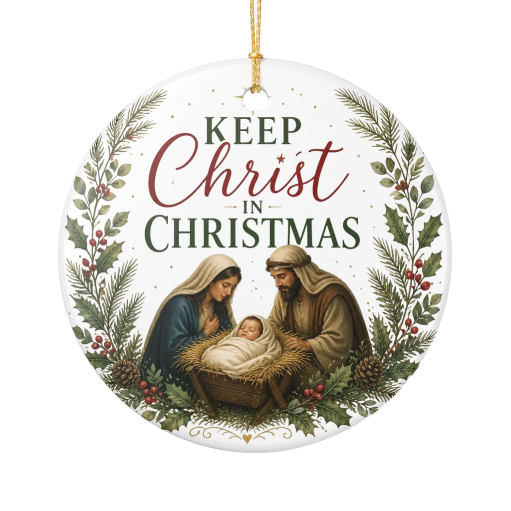 Ceramic Nativity Ornament | Keep Christ in Christmas, Pine Holly Accents