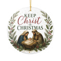 Ceramic Nativity Ornament | Keep Christ in Christmas, Pine Holly Accents