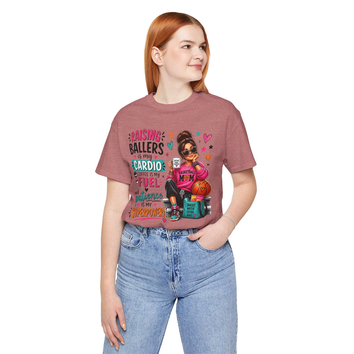 Basketball Mom T-Shirt, Raising Ballers, Coffee Fuel, Gym Mom Humor (Cotton Tee)