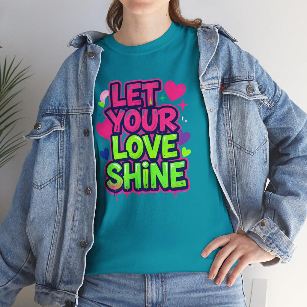 Let Your Love Shine Tee | Neon Heart Typography Shirt