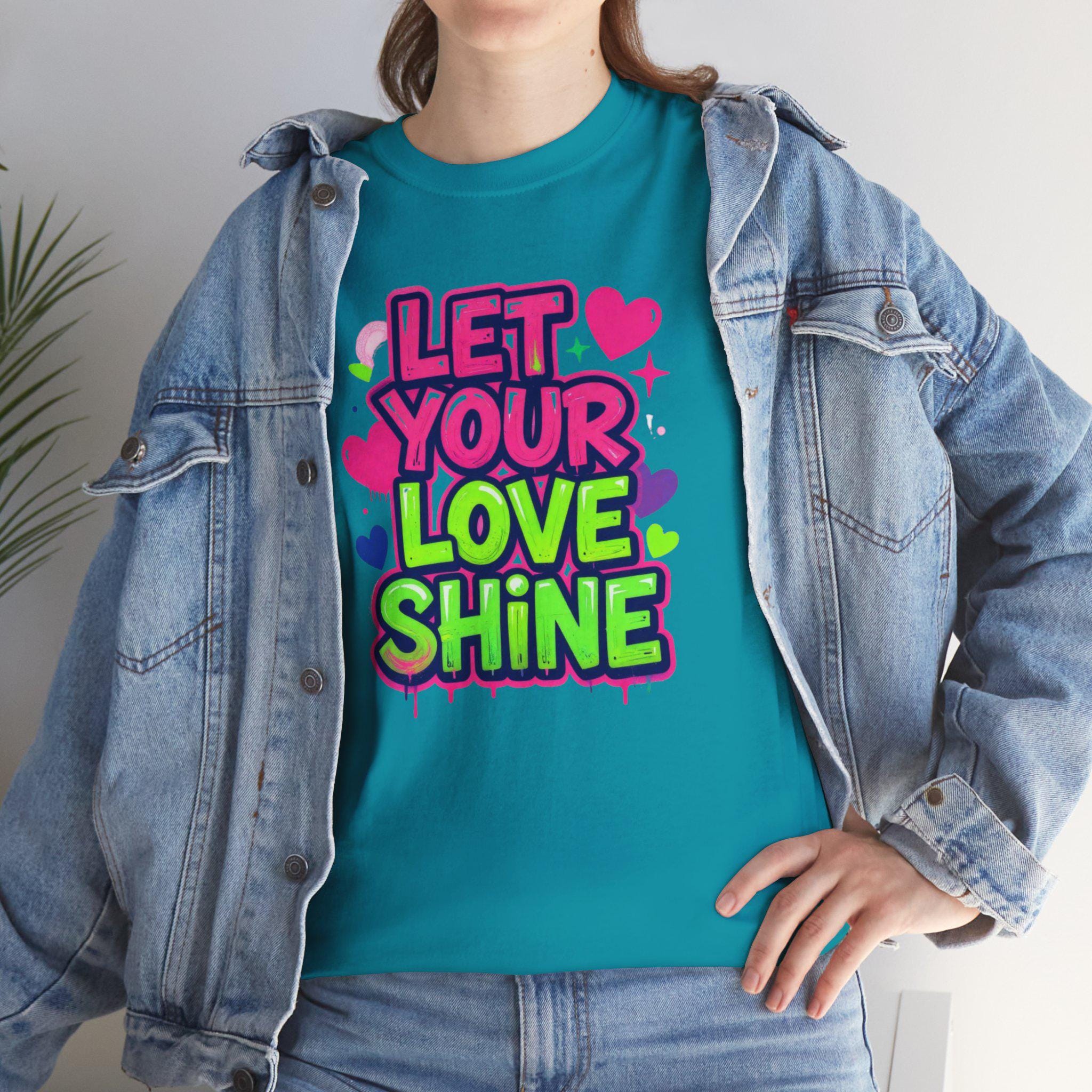 Let Your Love Shine Tee | Neon Heart Typography Shirt