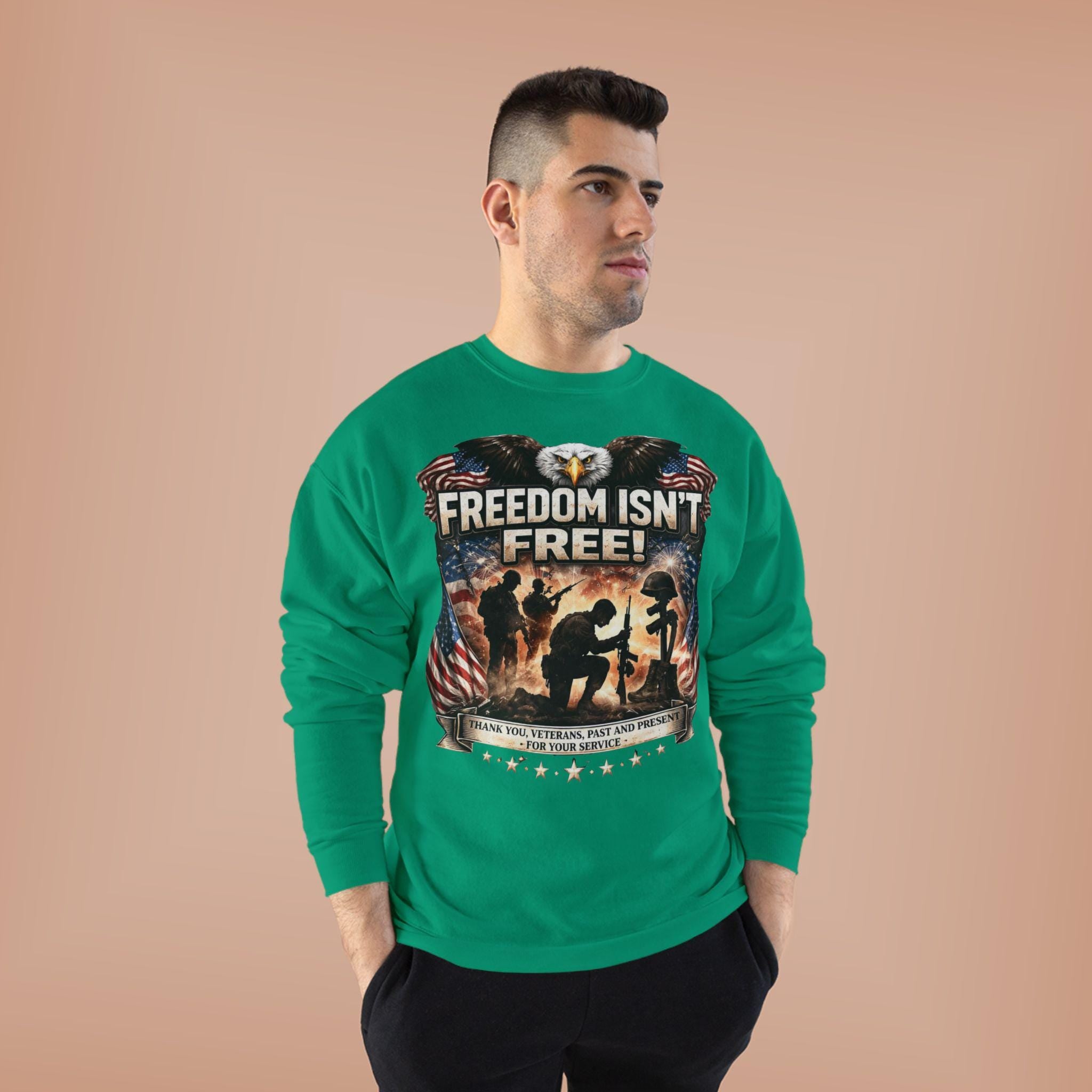 Patriotic Eagle Soldier Crewneck | Freedom Isn't Free, American Flag Sweatshirt