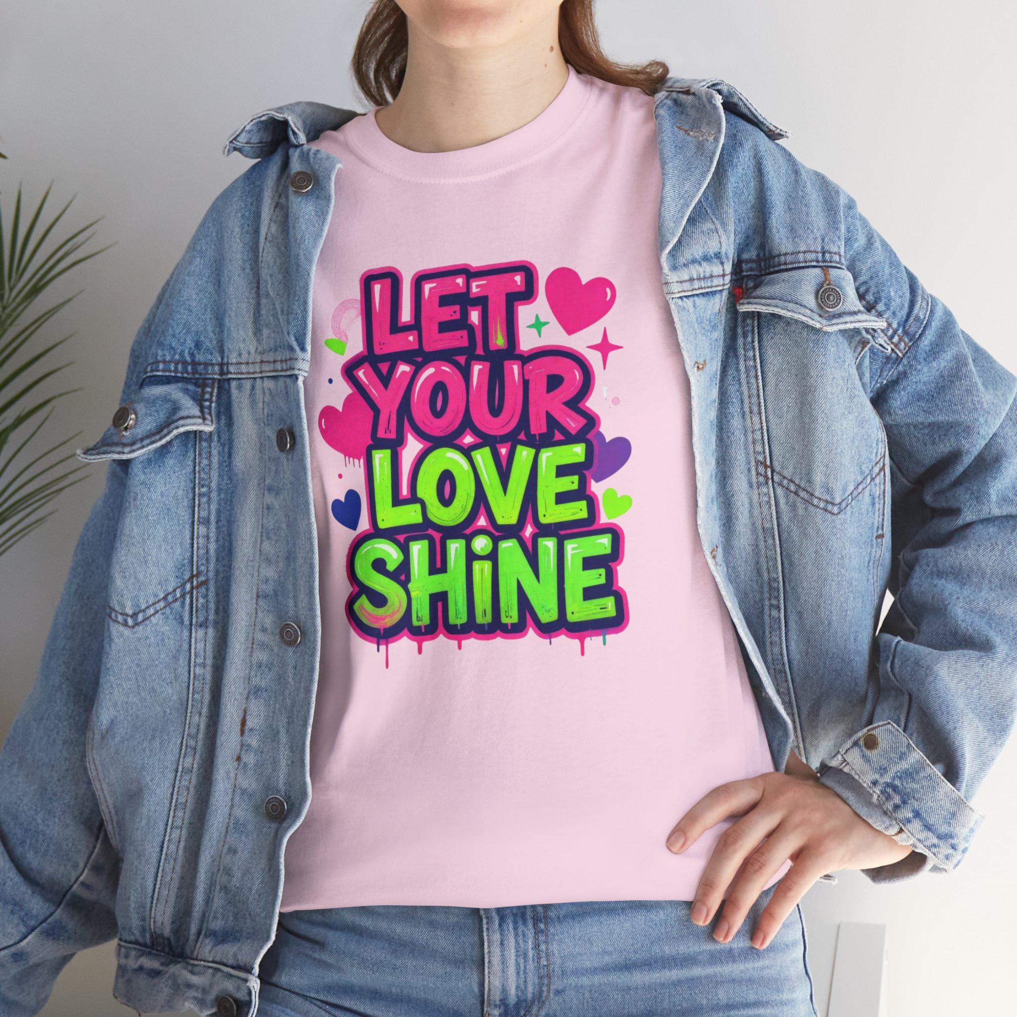 Let Your Love Shine Tee | Neon Heart Typography Shirt
