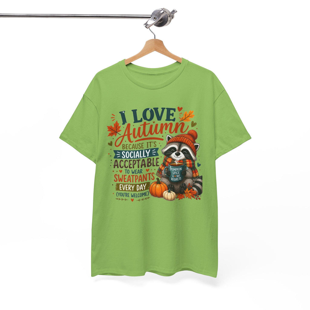 I Love Autumn Raccoon Tee | Fall Leaves, Pumpkin, Humorous autumn saying