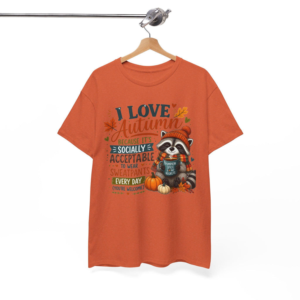 I Love Autumn Raccoon Tee | Fall Leaves, Pumpkin, Humorous autumn saying
