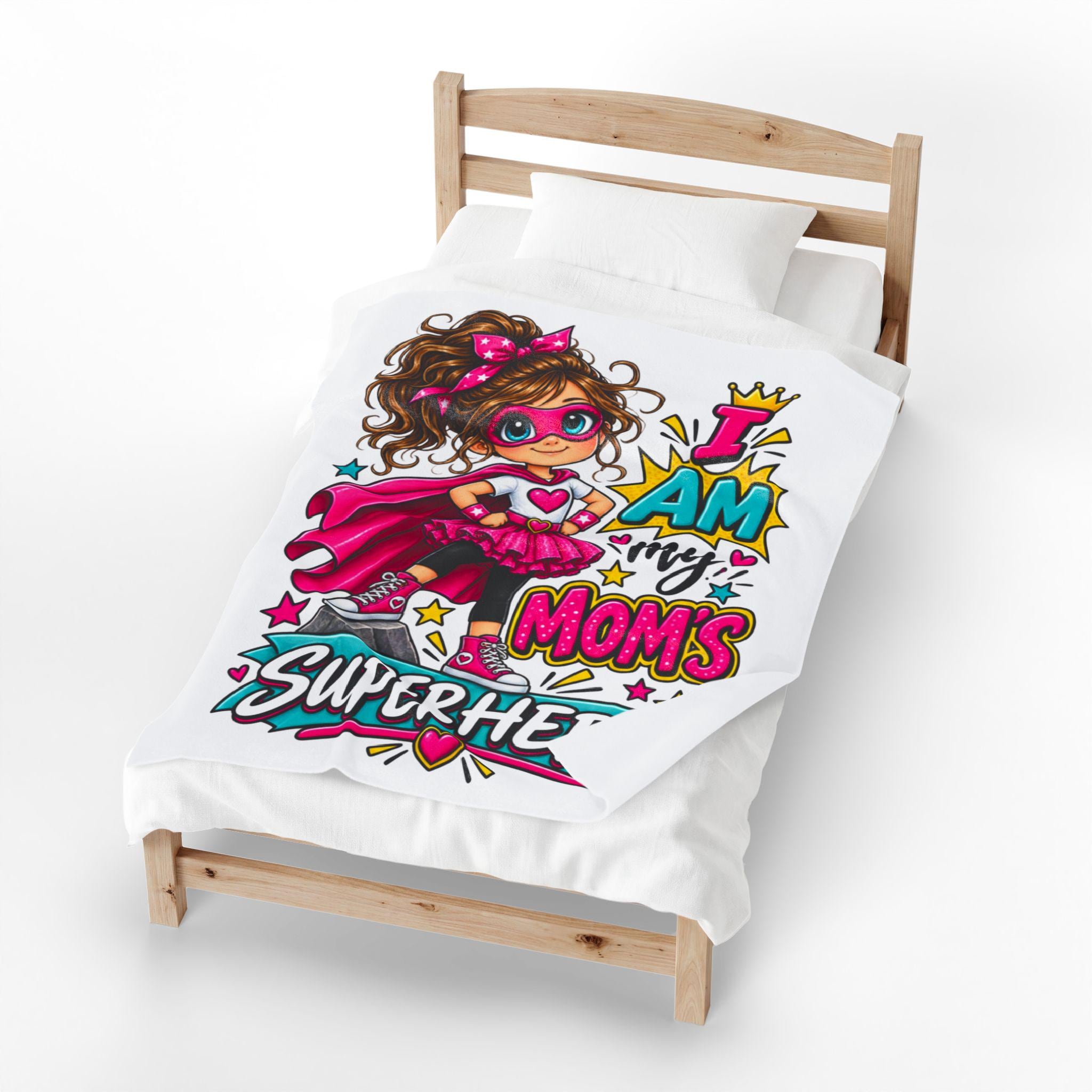 Superhero Girl Plush Blanket | Mom's Superpower Design, Soft Velveteen Throw