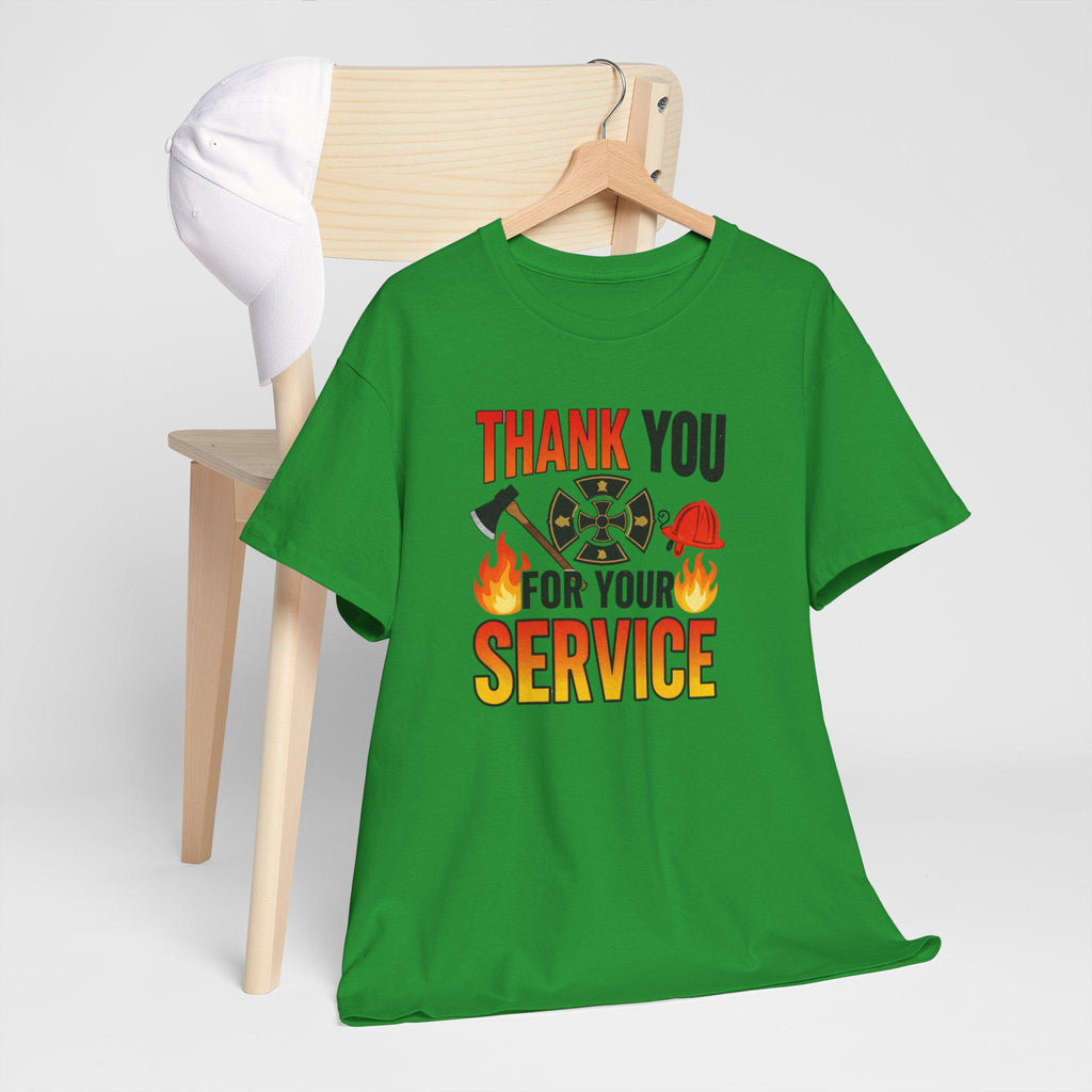 Thank You For Your Service Firefighter T-Shirt | Fire Helmet Flames Appreciation
