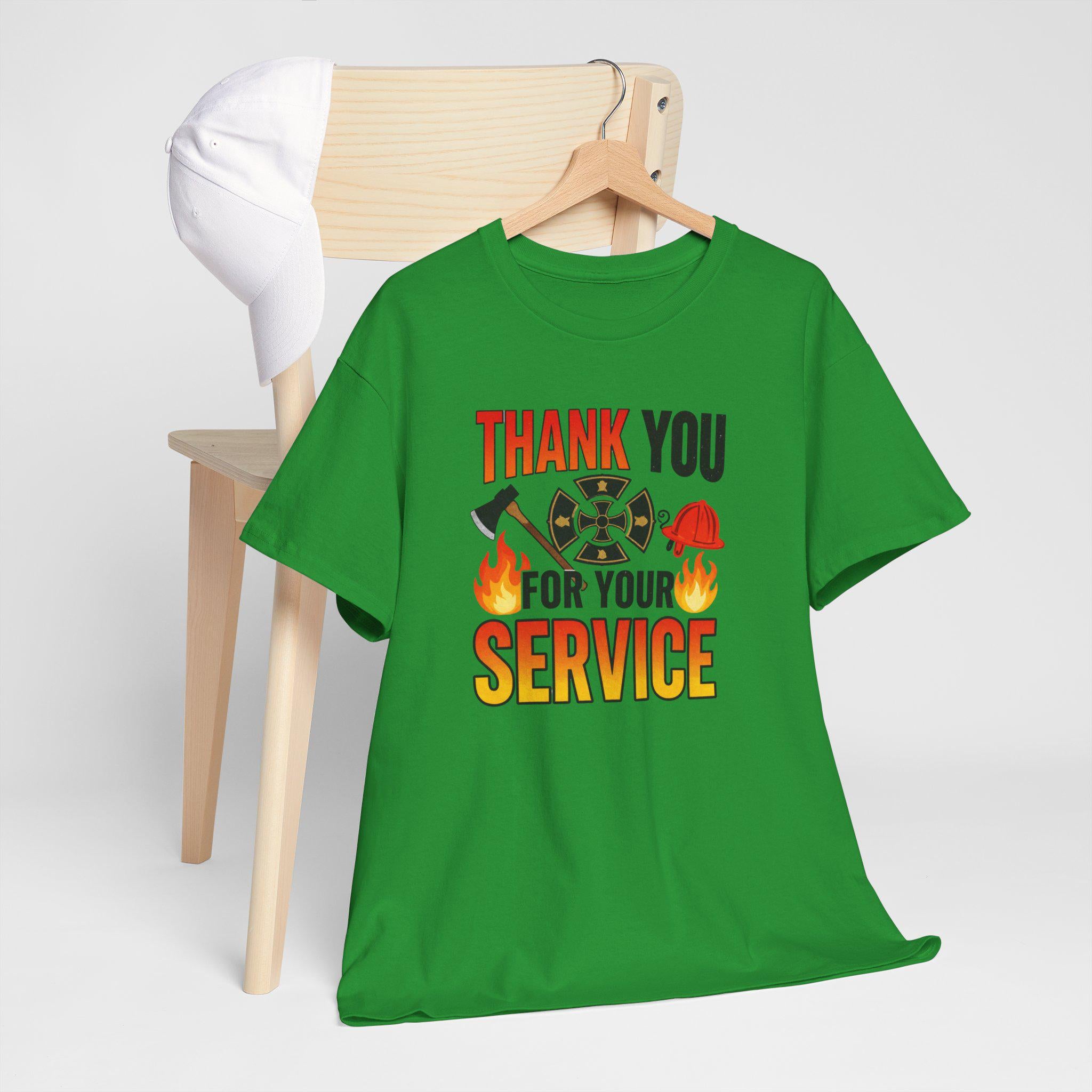 Thank You For Your Service Firefighter T-Shirt | Fire Helmet Flames Appreciation