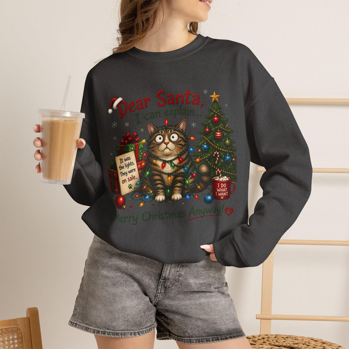 Dear Santa I Can Explain Cat Christmas sweatshirt | Holiday Cat Crewneck