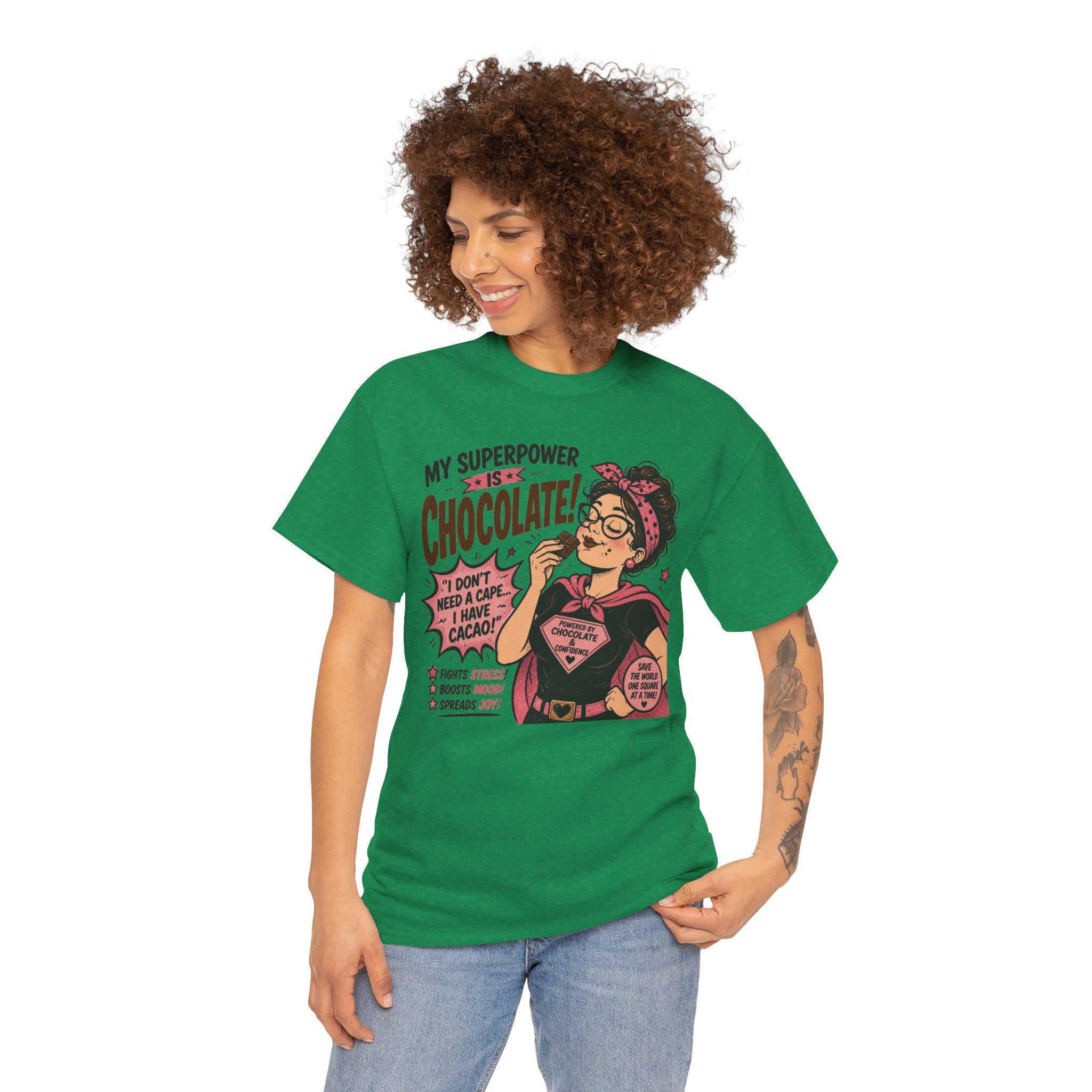 My Superpower Is Chocolate T-Shirt | Retro Comic Woman Chocolate Tee
