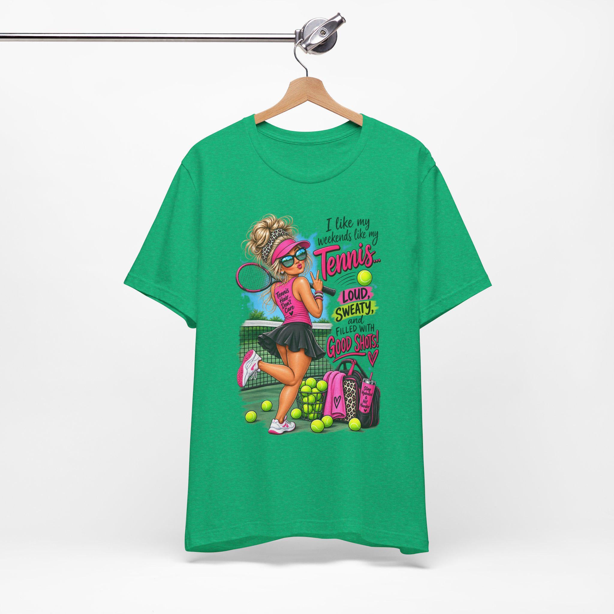 Tennis Player Tee, Good Vibes, Loud, Sweaty, Good Shots (100% Cotton)