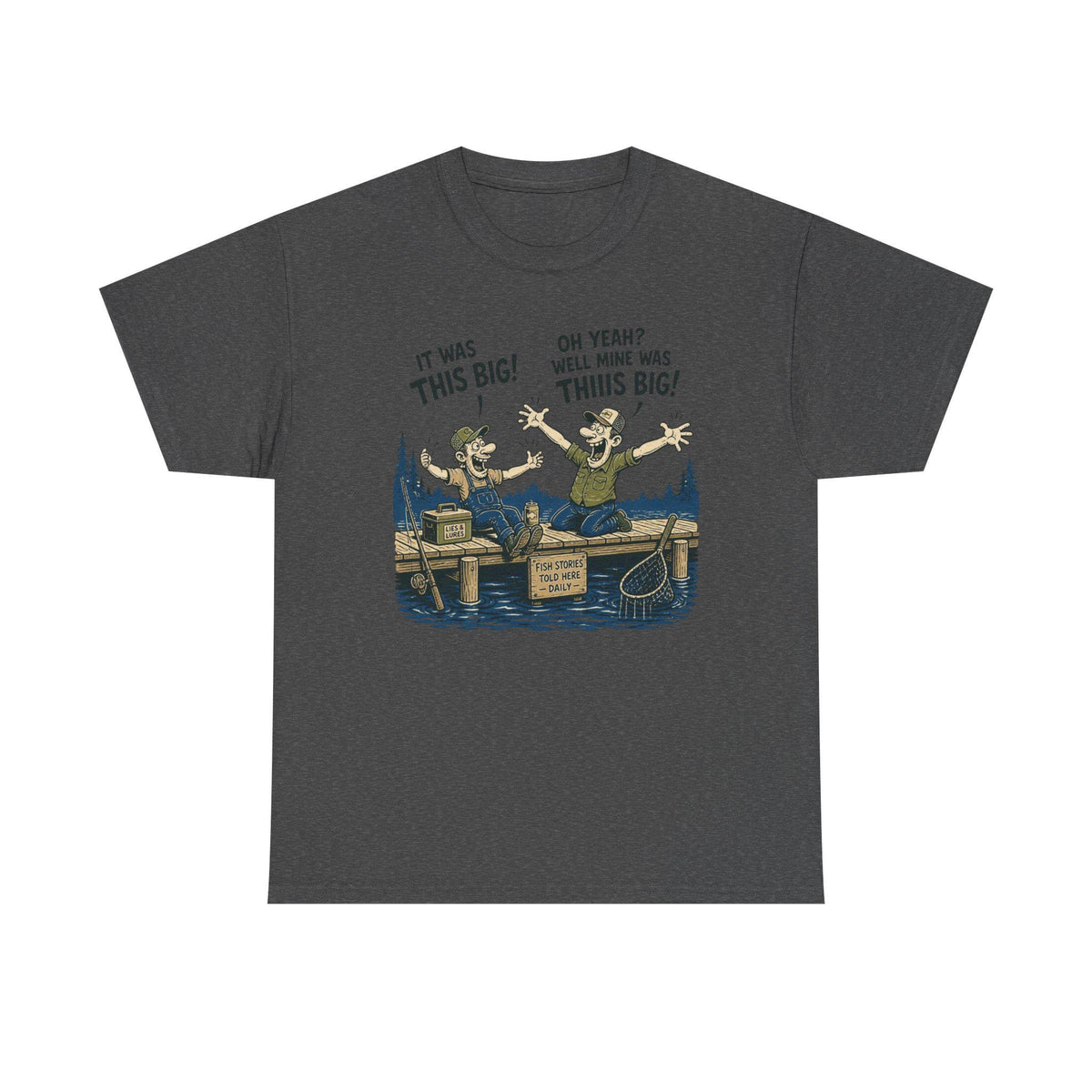 Funny Fishermen Cartoon It Was This Big T-Shirt | Fishing Tee