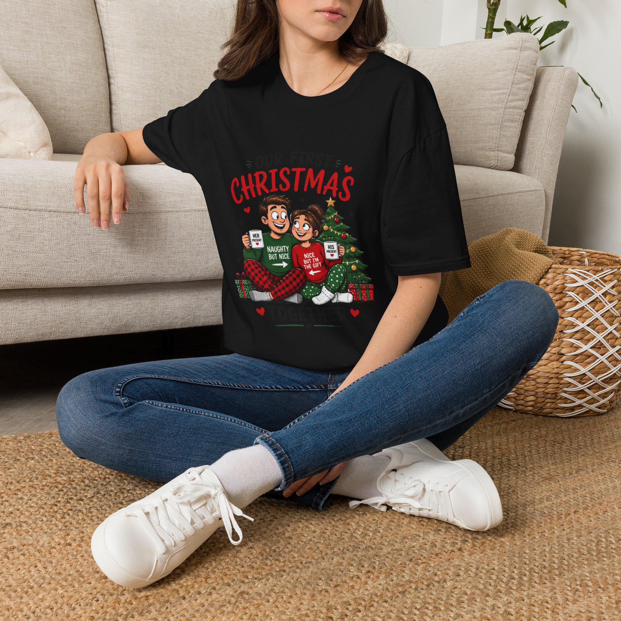 Our First Christmas Couple Illustration T-Shirt | Matching Holiday Tee