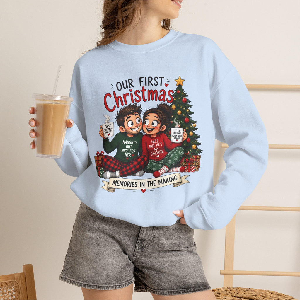 Our First Christmas Couple Illustration Crewneck Sweatshirt | Memories in the Making
