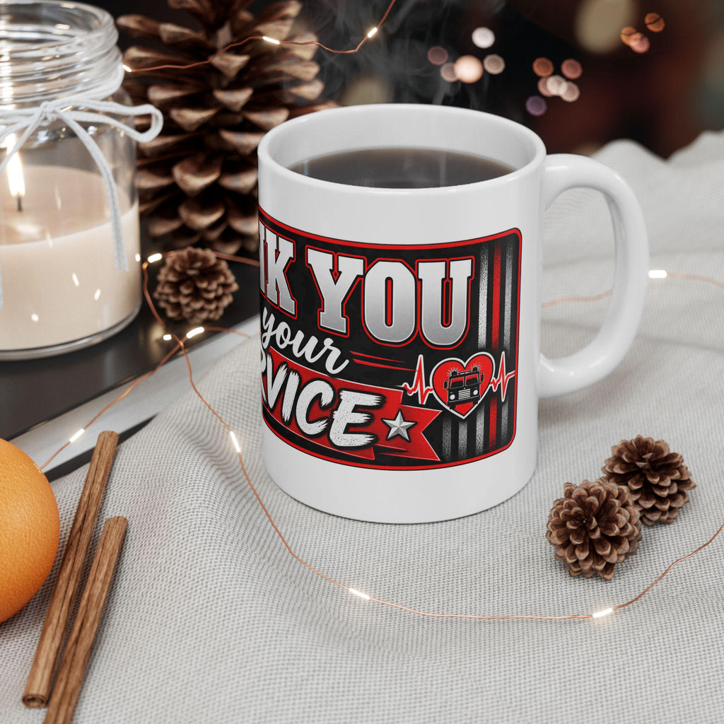 Thank You For Your Service Fire/Rescue Mug | American Flag Maltese Cross