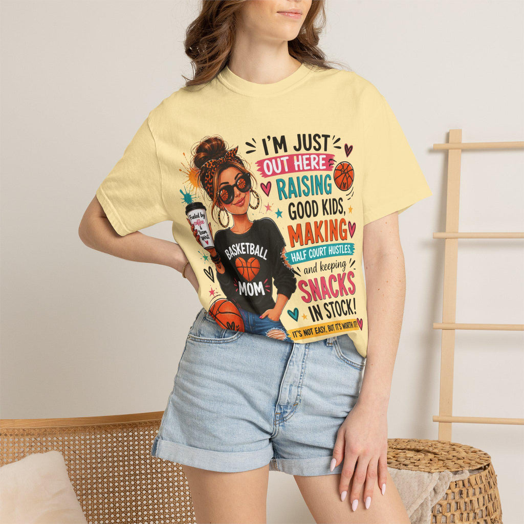 Basketball Mom Graphic Tee, Garment-Dyed Cotton, Relaxed Fit
