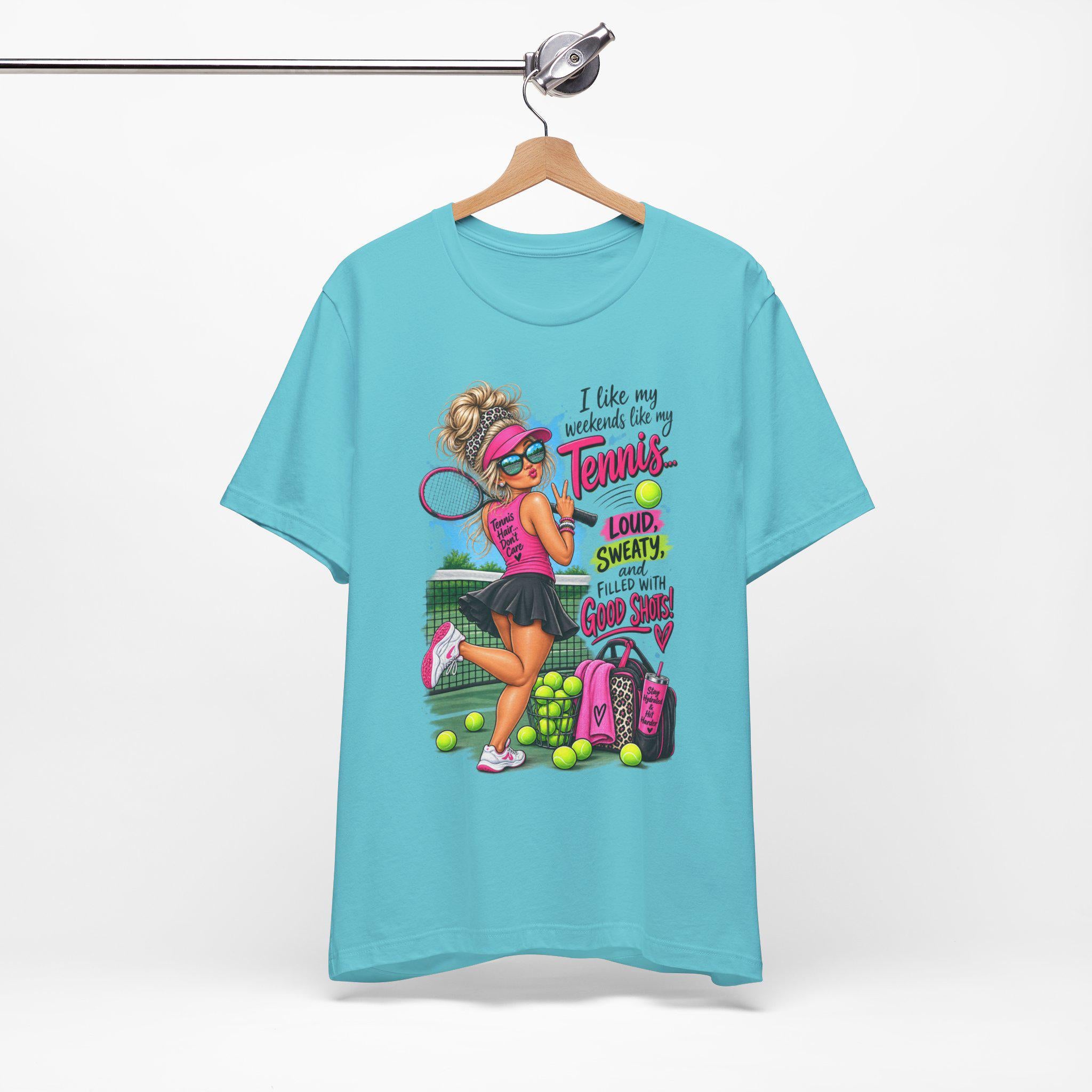 Tennis Player Tee, Good Vibes, Loud, Sweaty, Good Shots (100% Cotton)