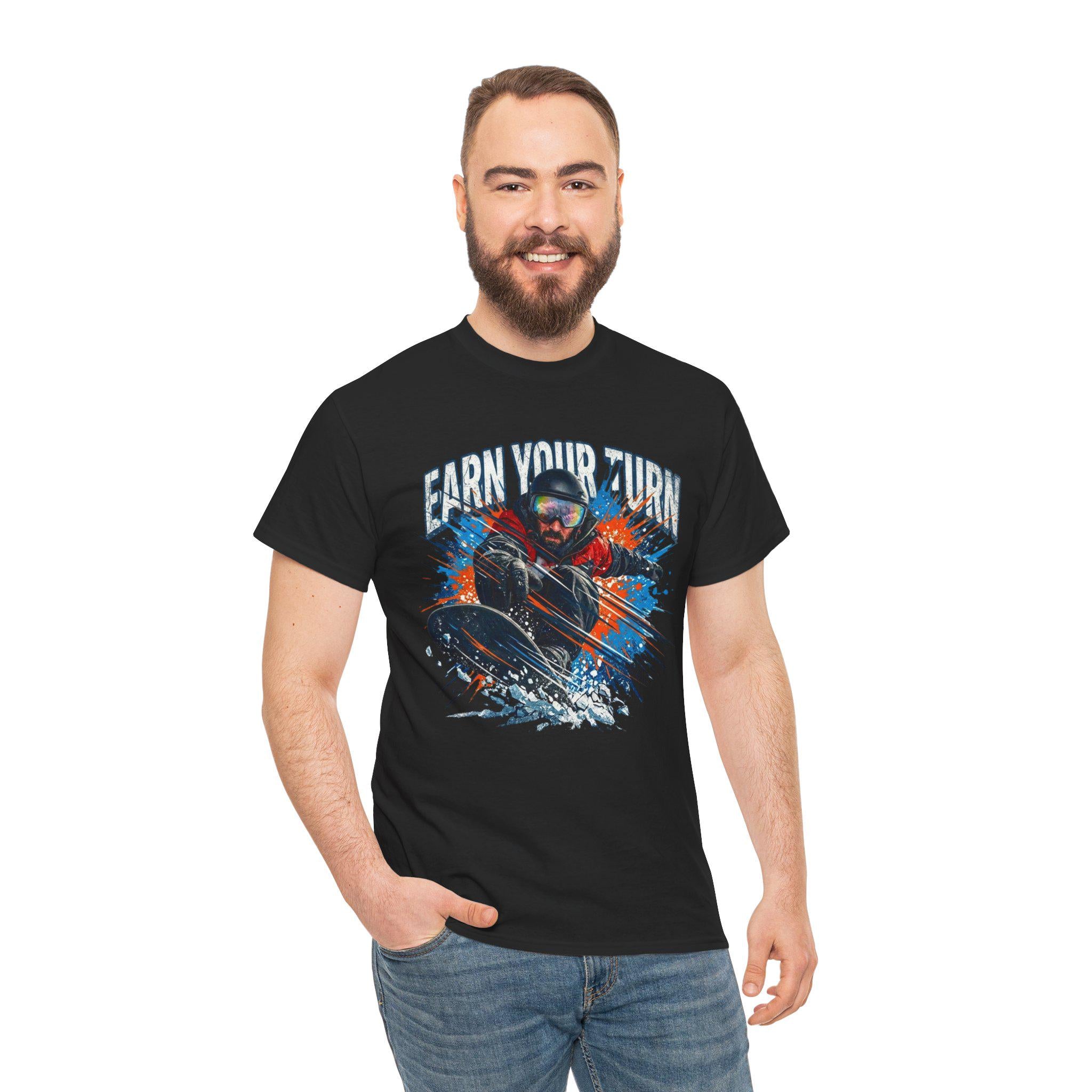 Earn Your Turn Snowboarder graphic tee | Snowboarding shirt, winter sports apparel