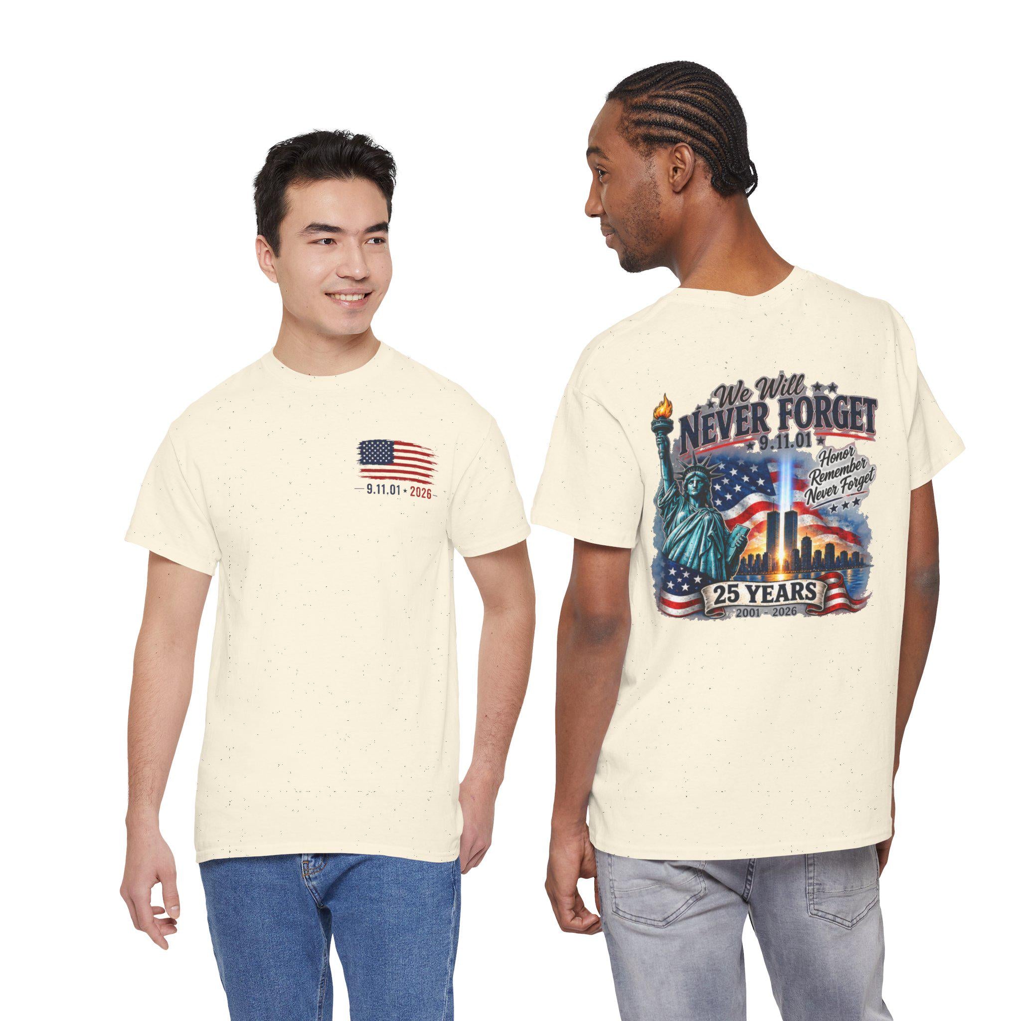 9/11 Memorial Tee | Statue of Liberty, Twin Towers, American Flag (25 Years)