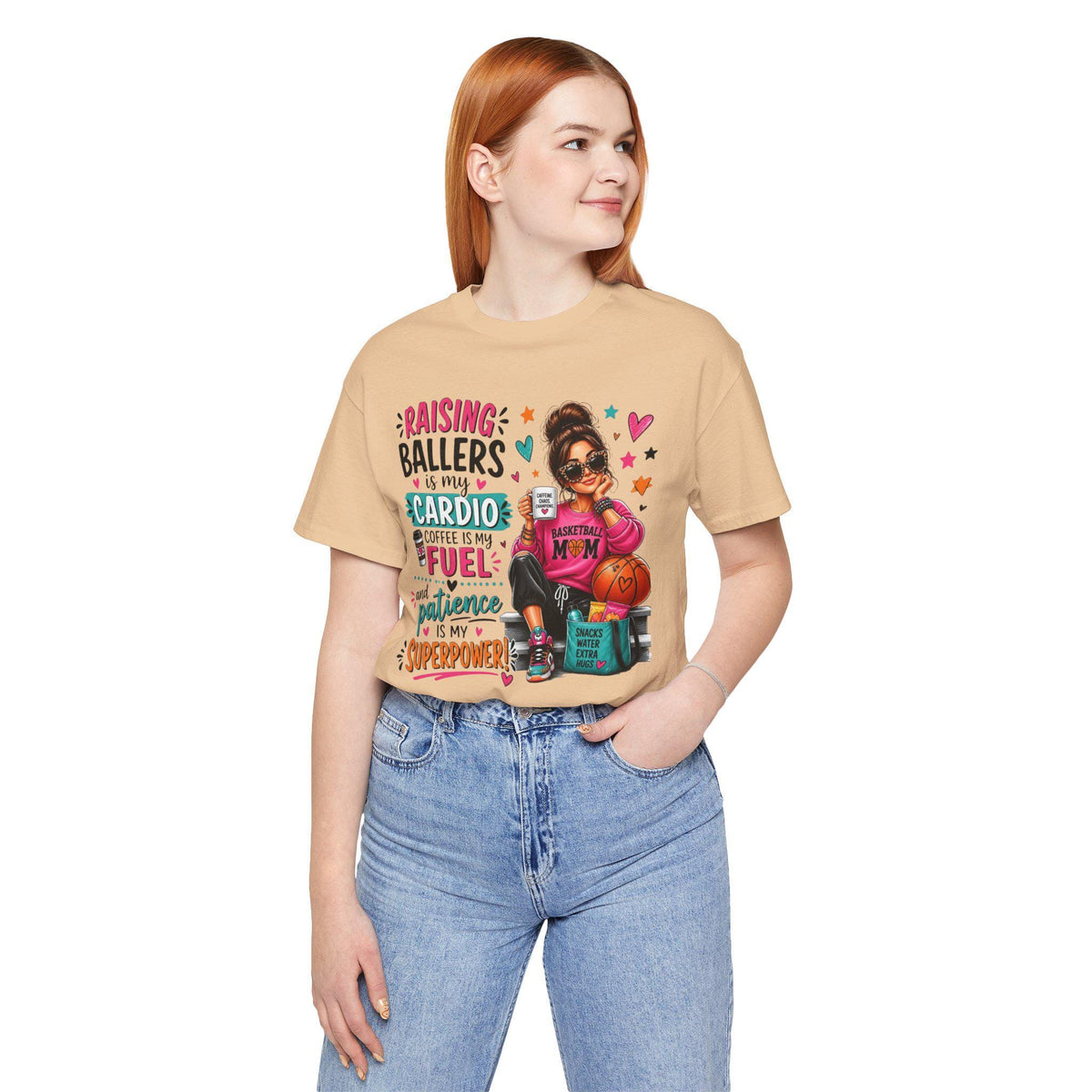 Basketball Mom T-Shirt, Raising Ballers, Coffee Fuel, Gym Mom Humor (Cotton Tee)