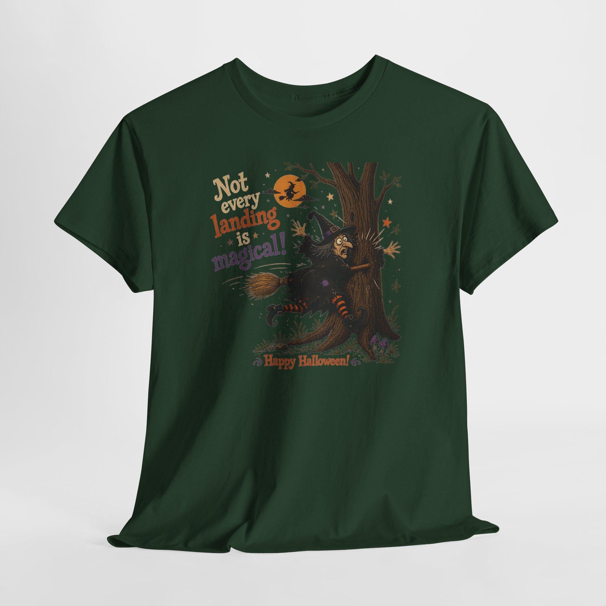 Witch Halloween Tee | Broom Landing Gone Wrong, Pumpkin Orange (100% Cotton)