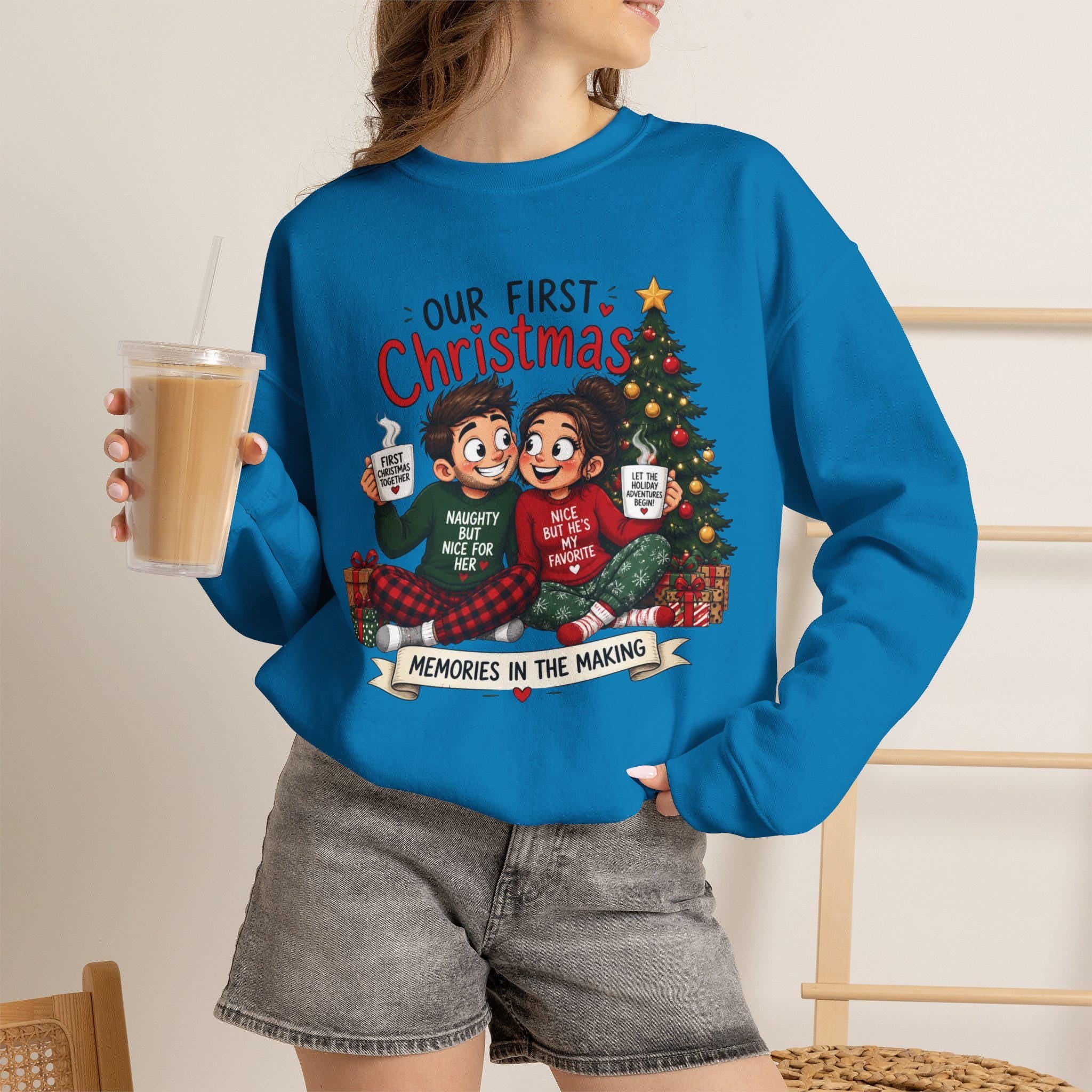 Our First Christmas Couple Illustration Crewneck Sweatshirt | Memories in the Making