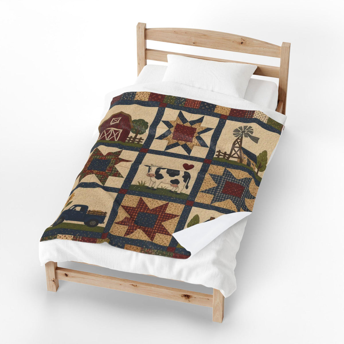 Farmhouse Patchwork Plush Blanket | Country Style, Cozy Comfort (Faux Patchwork)