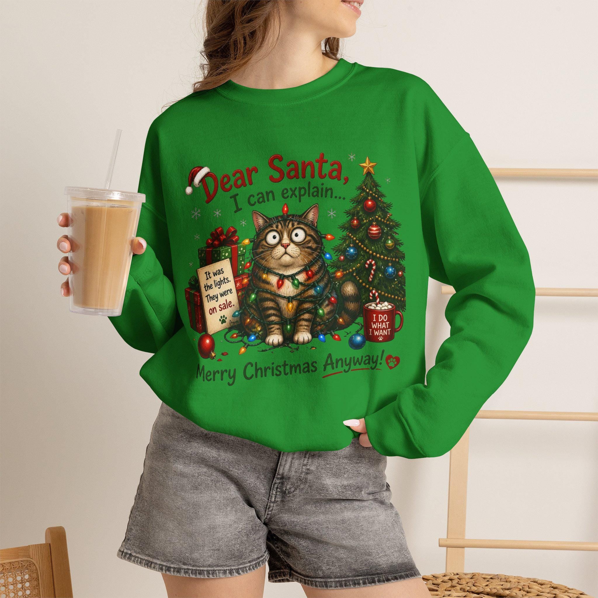 Dear Santa I Can Explain Cat Christmas sweatshirt | Holiday Cat Crewneck