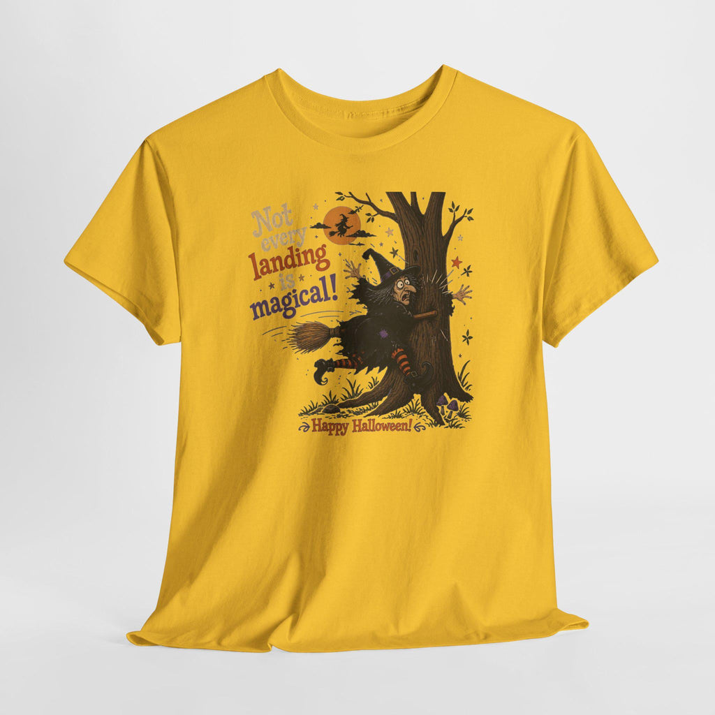 Witch Halloween Tee | Broom Landing Gone Wrong, Pumpkin Orange (100% Cotton)