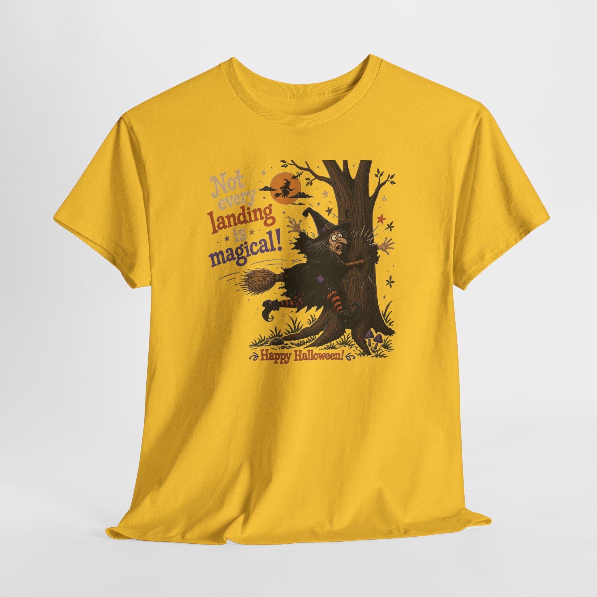 Witch Halloween Tee | Broom Landing Gone Wrong, Pumpkin Orange (100% Cotton)