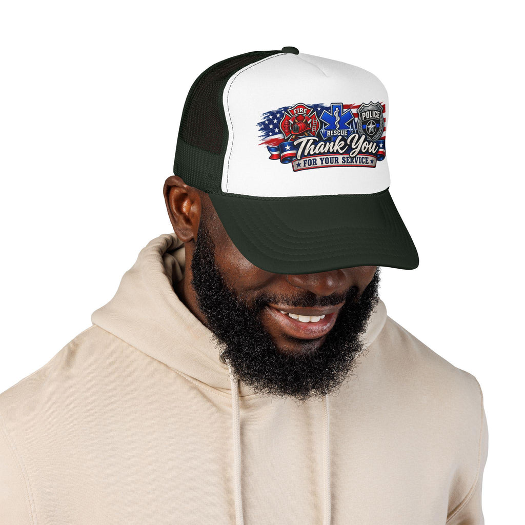 Thank You For Your Service Foam Trucker Hat | Fire EMS Police Tribute cap