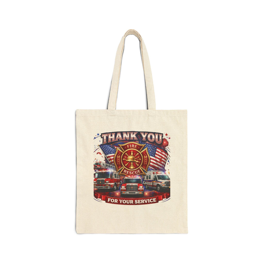 Thank You Firefighter Tote Bag | Fire Rescue American Flag, Firetruck Canvas Tote