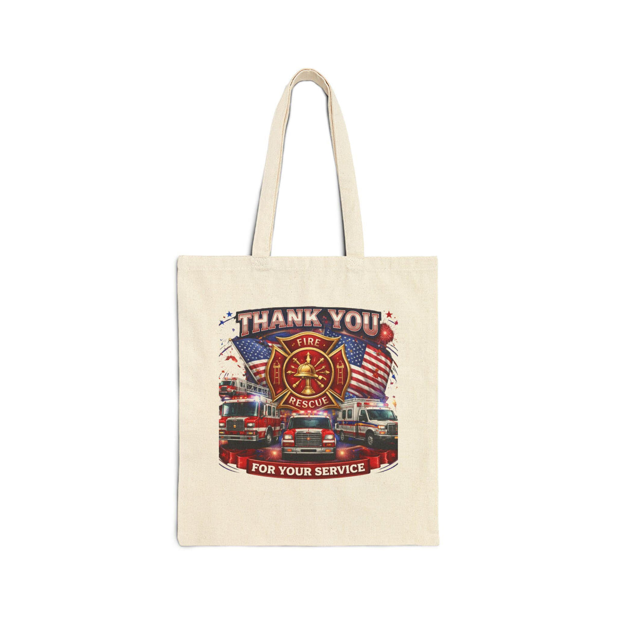Thank You Firefighter Tote Bag | Fire Rescue American Flag, Firetruck Canvas Tote